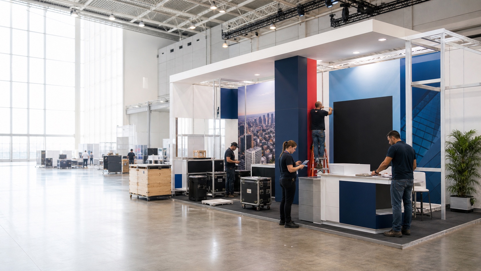 Exhibit displays arranged in an exhibition hall